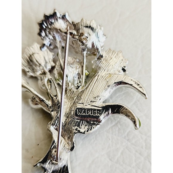 Signed NAPIER Enamel Flower Bouquet Silver Tone Rhinestones Brooch 2.5 In - Picture 4 of 5